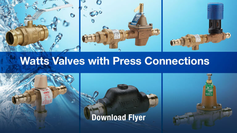 Watts Valves with Press Connections flyer with a download text