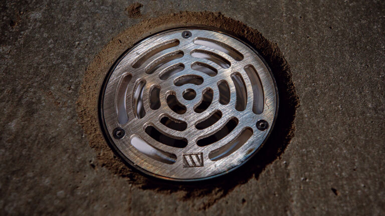 A Pronto drain closeup in concrete